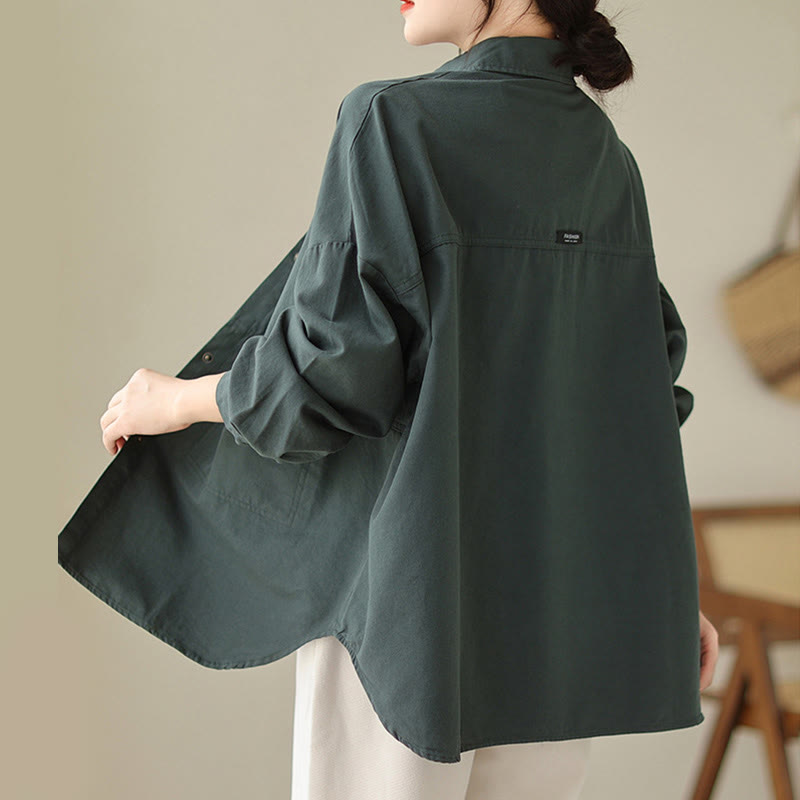 Buddha Stones Lässige, einfarbige Damen-Langarmjacke mit Taschen - image 1