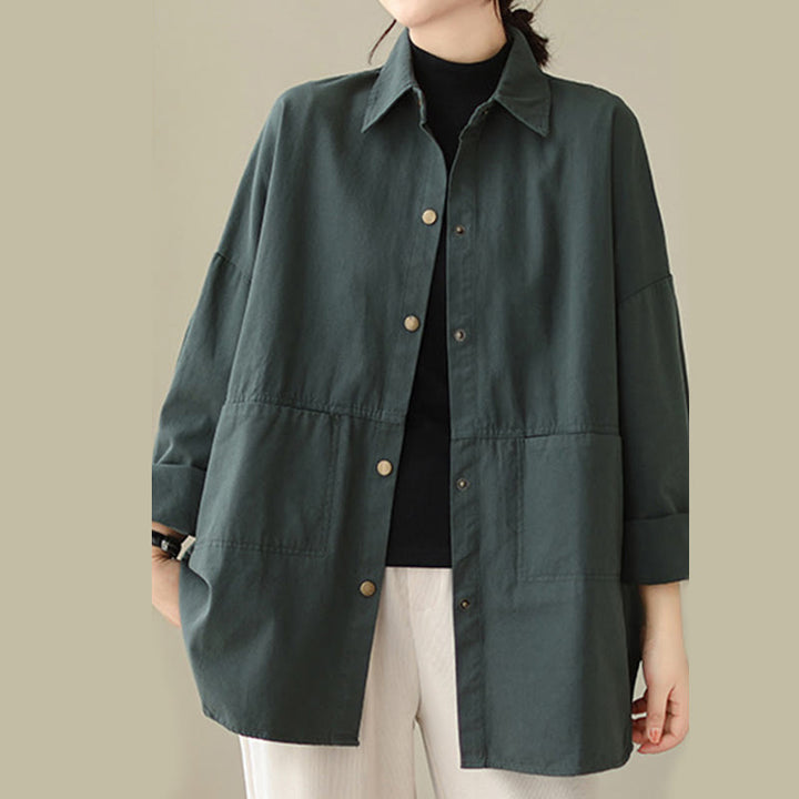 Buddha Stones Lässige, einfarbige Damen-Langarmjacke mit Taschen - image 2