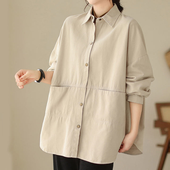Buddha Stones Lässige, einfarbige Damen-Langarmjacke mit Taschen - image 10