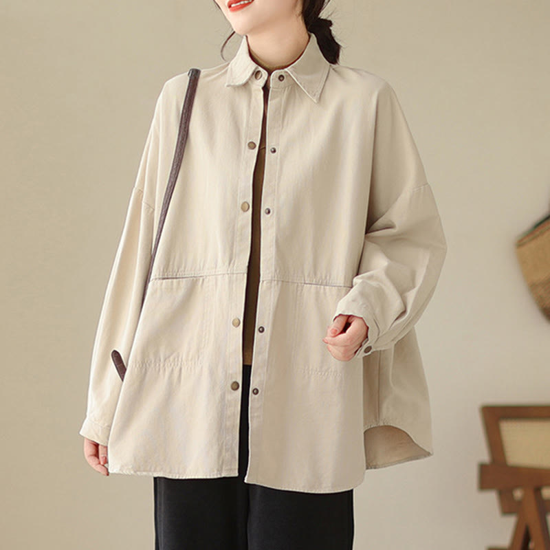 Buddha Stones Lässige, einfarbige Damen-Langarmjacke mit Taschen - Beige - US14， UK/AU18，EU46 (2XL) - image 8
