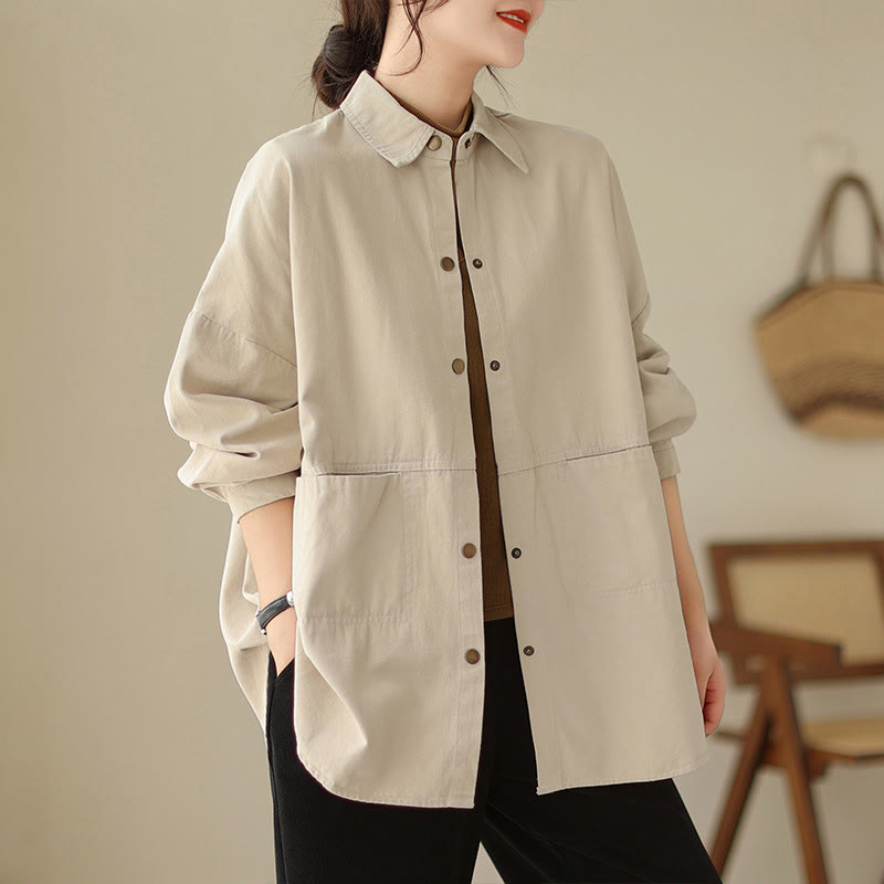 Buddha Stones Lässige, einfarbige Damen-Langarmjacke mit Taschen - image 12