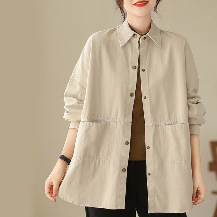 Buddha Stones Lässige, einfarbige Damen-Langarmjacke mit Taschen - image 13