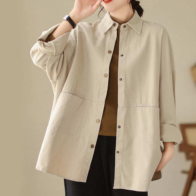 Buddha Stones Lässige, einfarbige Damen-Langarmjacke mit Taschen - image 9