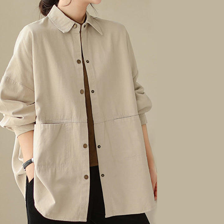 Buddha Stones Lässige, einfarbige Damen-Langarmjacke mit Taschen - image 11