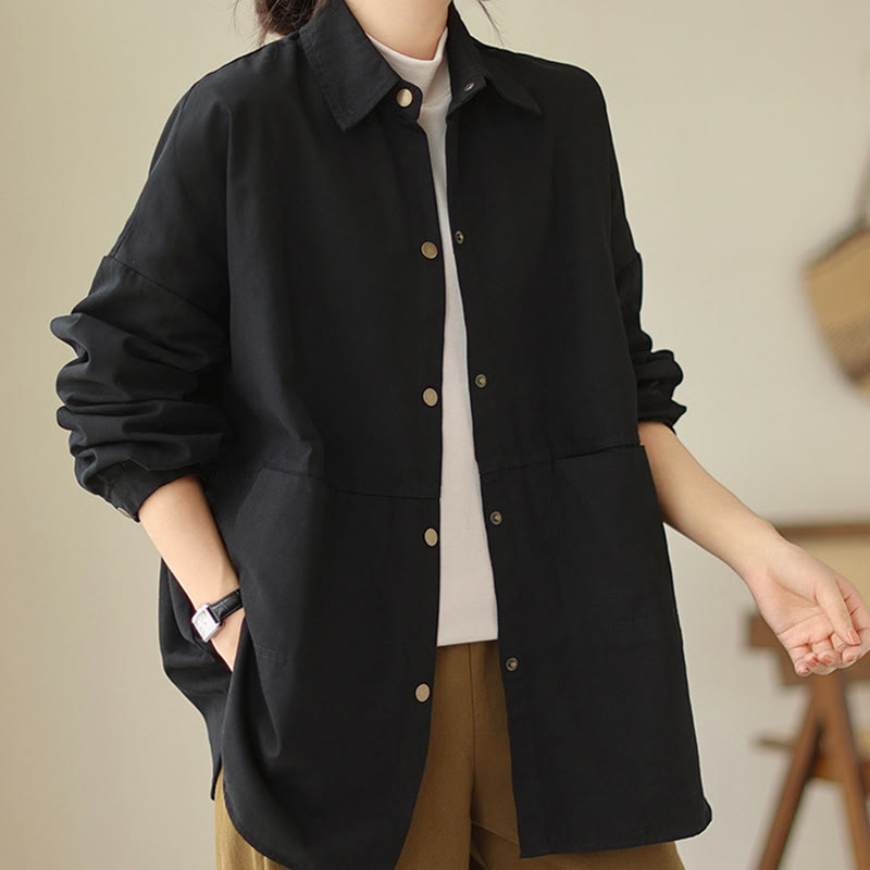 Buddha Stones Lässige, einfarbige Damen-Langarmjacke mit Taschen - Schwarz - US14， UK/AU18，EU46 (2XL) - image 15