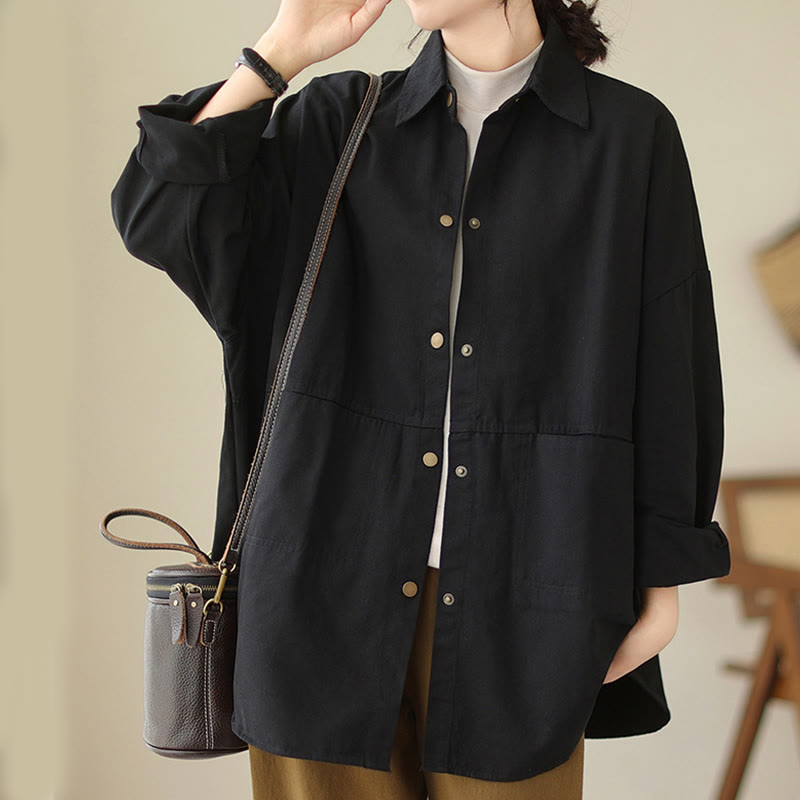 Buddha Stones Lässige, einfarbige Damen-Langarmjacke mit Taschen - image 16