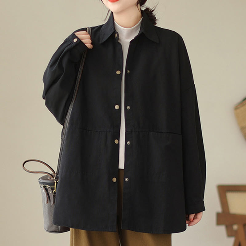 Buddha Stones Lässige, einfarbige Damen-Langarmjacke mit Taschen - image 18