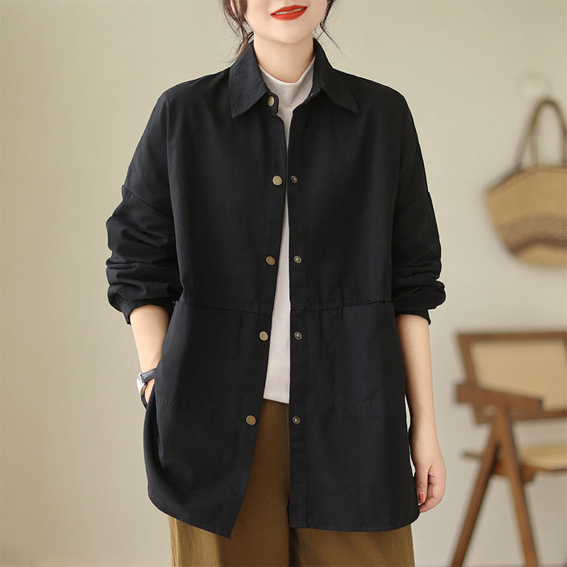 Buddha Stones Lässige, einfarbige Damen-Langarmjacke mit Taschen - image 19