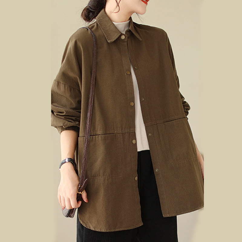Buddha Stones Lässige, einfarbige Damen-Langarmjacke mit Taschen - image 24