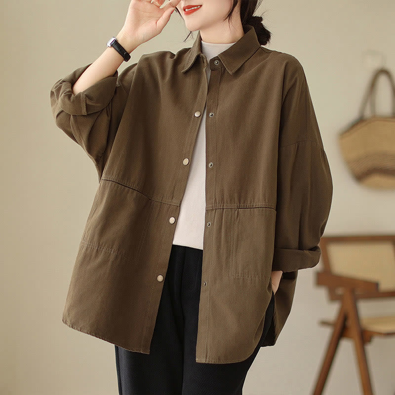 Buddha Stones Lässige, einfarbige Damen-Langarmjacke mit Taschen - image 23