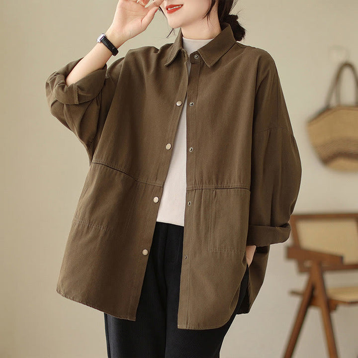 Buddha Stones Lässige, einfarbige Damen-Langarmjacke mit Taschen - image 23