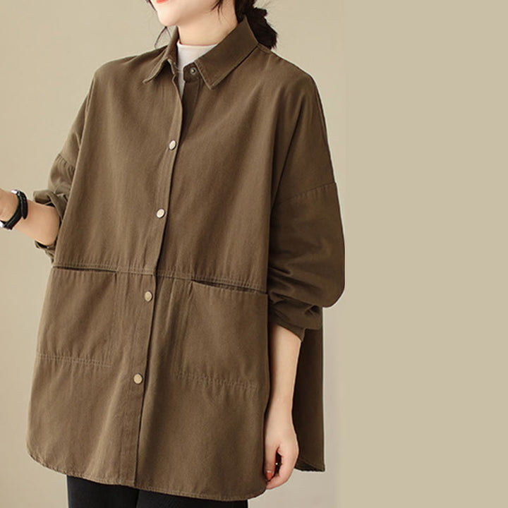 Buddha Stones Lässige, einfarbige Damen-Langarmjacke mit Taschen - image 26