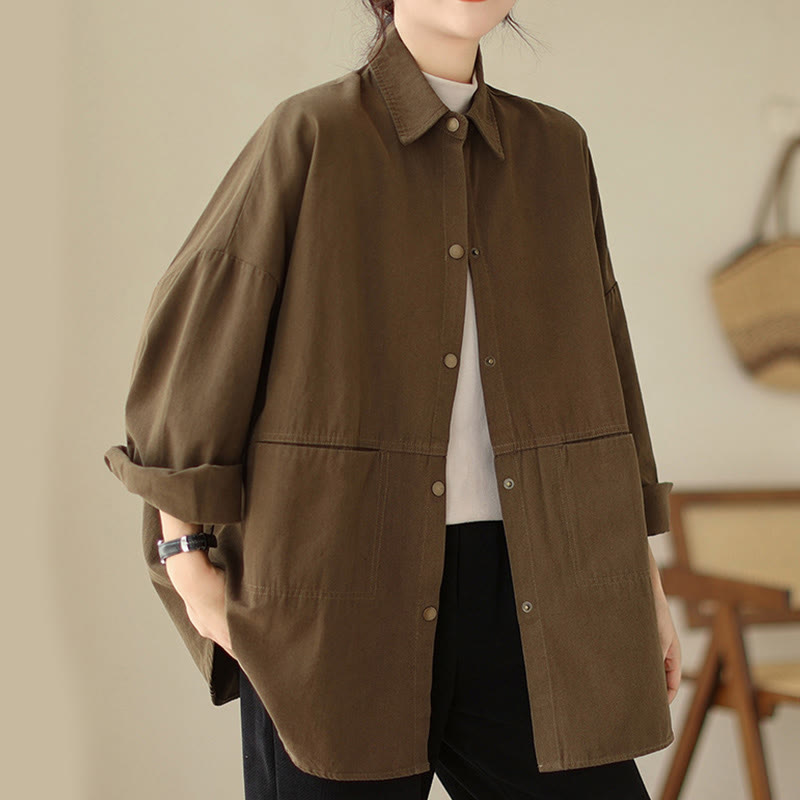Buddha Stones Lässige, einfarbige Damen-Langarmjacke mit Taschen - image 25