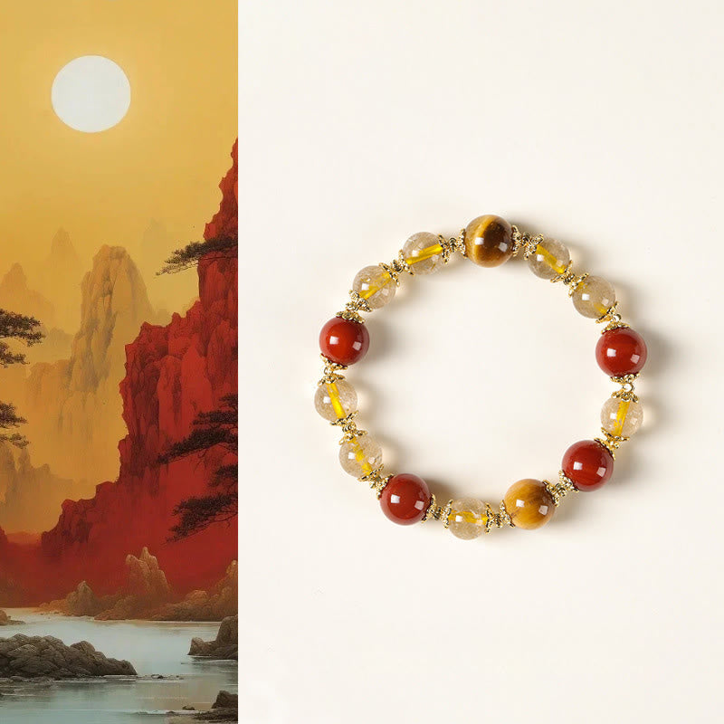 Buddha Stones Armband mit natürlichen goldenen Rutilquarz-Tigeraugen-Perlen für Reichtum - Rutilquarz (Handgelenkumfang: 15–16 cm) - image 0
