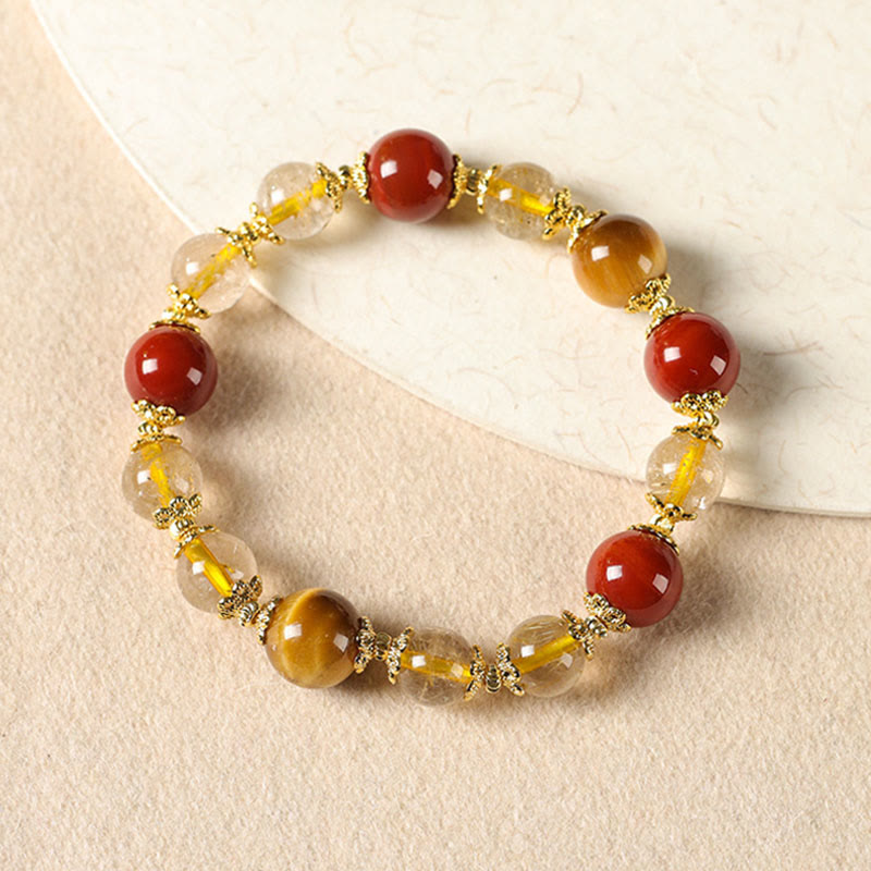 Buddha Stones Armband mit natürlichen goldenen Rutilquarz-Tigeraugen-Perlen für Reichtum - image 1