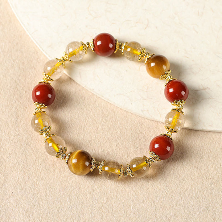 Buddha Stones Armband mit natürlichen goldenen Rutilquarz-Tigeraugen-Perlen für Reichtum - image 1