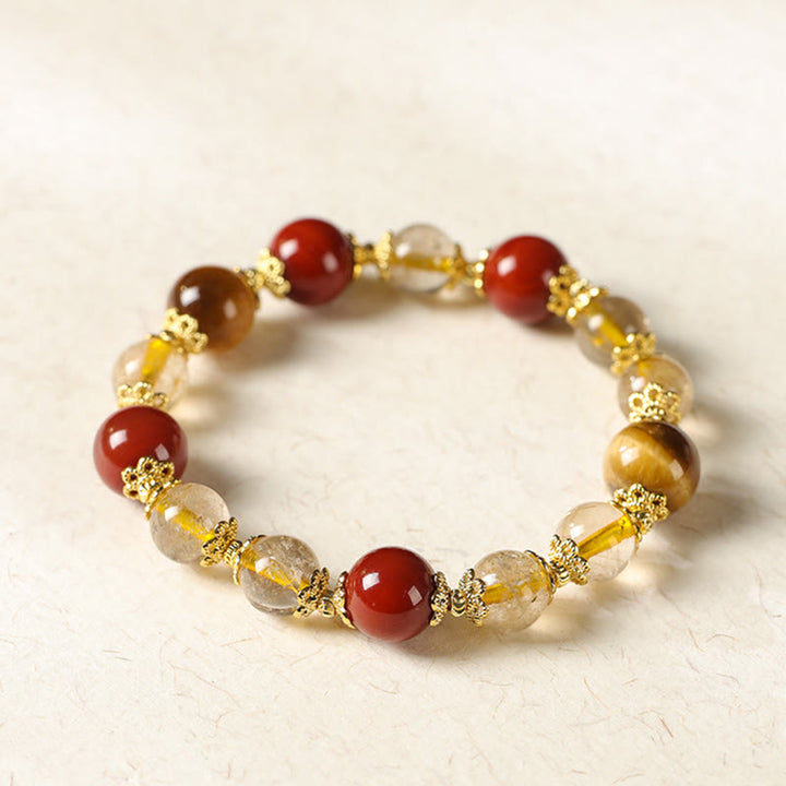 Buddha Stones Armband mit natürlichen goldenen Rutilquarz-Tigeraugen-Perlen für Reichtum - image 7