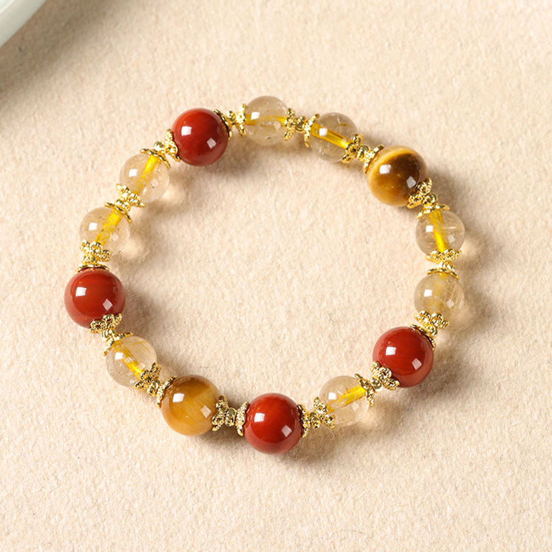 Buddha Stones Armband mit natürlichen goldenen Rutilquarz-Tigeraugen-Perlen für Reichtum - image 2
