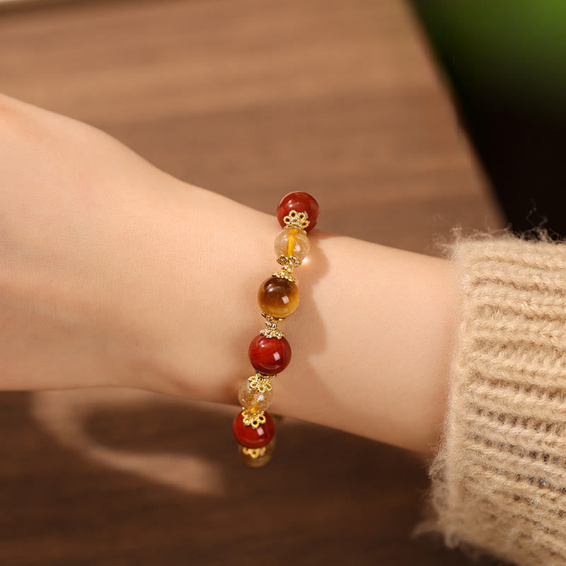 Buddha Stones Armband mit natürlichen goldenen Rutilquarz-Tigeraugen-Perlen für Reichtum - image 4