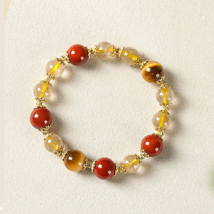 Buddha Stones Armband mit natürlichen goldenen Rutilquarz-Tigeraugen-Perlen für Reichtum - image 6