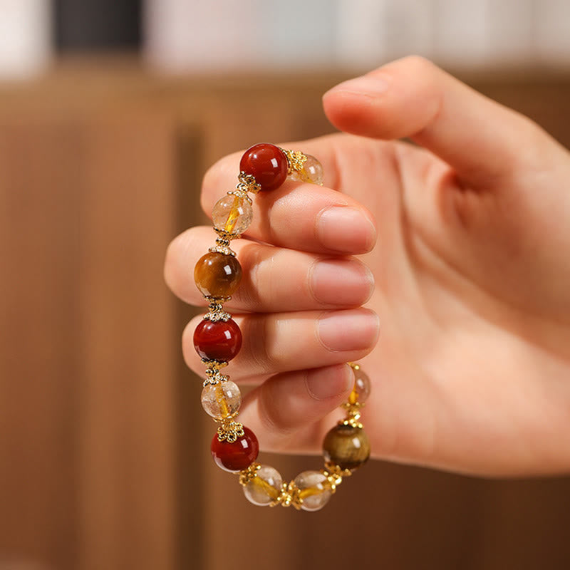 Buddha Stones Armband mit natürlichen goldenen Rutilquarz-Tigeraugen-Perlen für Reichtum - image 3
