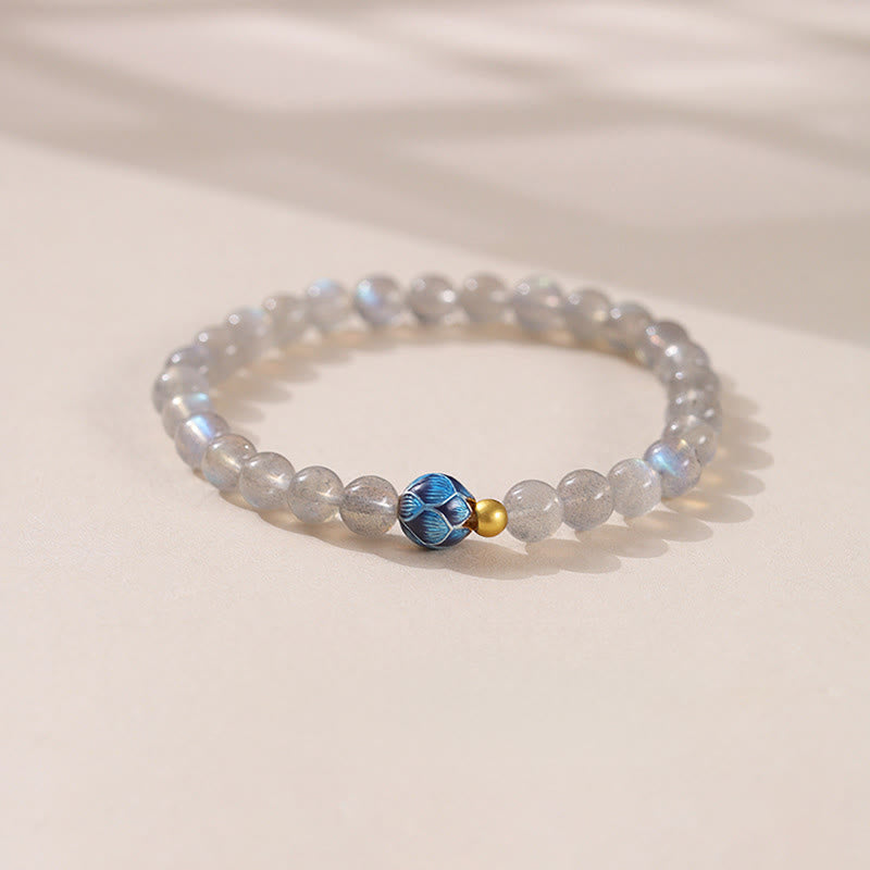 Buddha Stones Natürlicher Mondstein Lotus Love Charming Armband - Mondstein und Lotus (Handgelenkumfang: 15–16 cm) - image 0