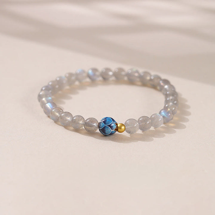 Buddha Stones Natürlicher Mondstein Lotus Love Charming Armband - Mondstein und Lotus (Handgelenkumfang: 15–16 cm) - image 0