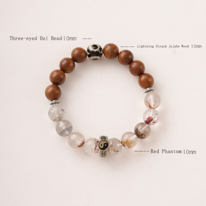 Buddha Stones Lightning Struck Wood Red Phantom Yin Yang Schutzarmband - image 2