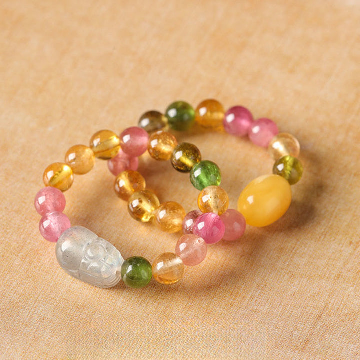 Buddha Stones Natürlicher Turmalin Glücksperle Pixiu Bernstein Positive Liebesring - image 15