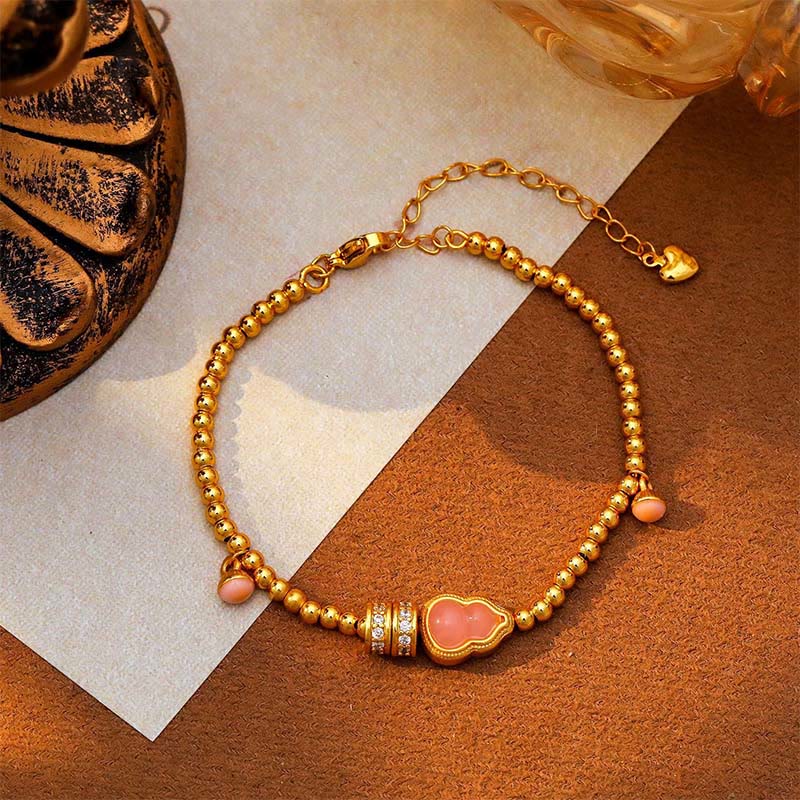 Buddha Stones ​​Kupfer Messing vergoldet 24 Karat Gold Perlen Kürbis Reichtum Armband - image 4