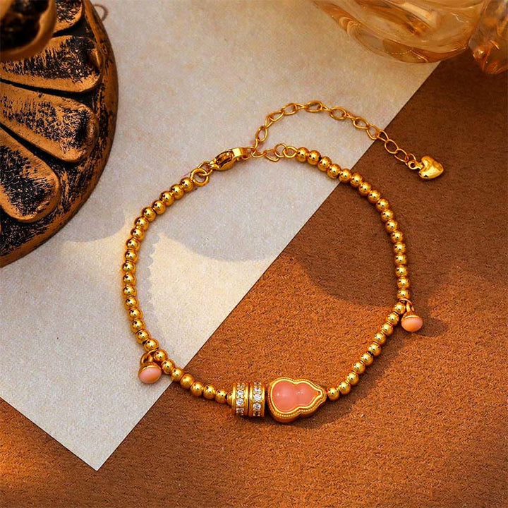 Buddha Stones ​​Kupfer Messing vergoldet 24 Karat Gold Perlen Kürbis Reichtum Armband - image 4