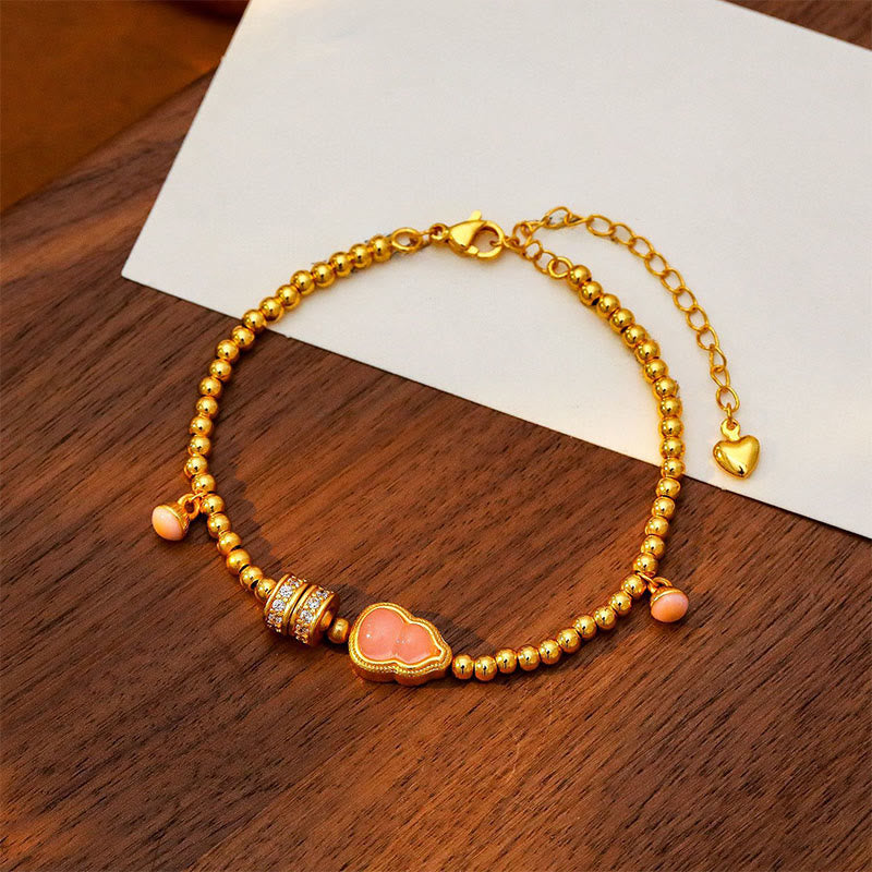 Buddha Stones ​​Kupfer Messing vergoldet 24 Karat Gold Perlen Kürbis Reichtum Armband - image 3