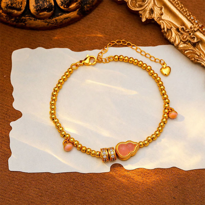 Buddha Stones ​​Kupfer Messing vergoldet 24 Karat Gold Perlen Kürbis Reichtum Armband - image 7