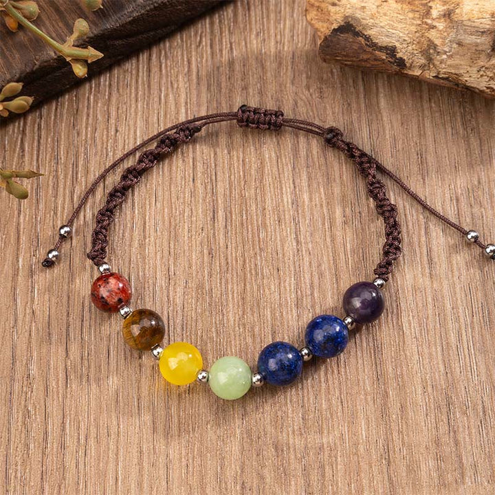 Buddha Stones Natürliche Verschiedene Kristalle Tigerauge Amethyst Mut Seil Armband - image 3