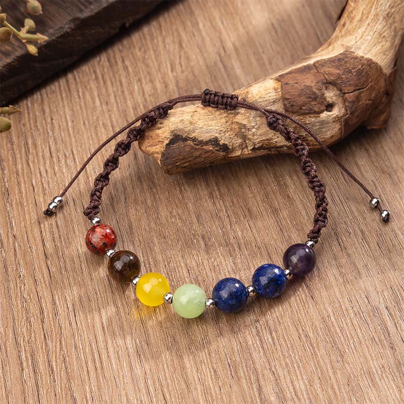 Buddha Stones Natürliche Verschiedene Kristalle Tigerauge Amethyst Mut Seil Armband - Braunes Seil und verschiedene Kristalle (Handgelenkumfang: 15–26 cm) - image 0