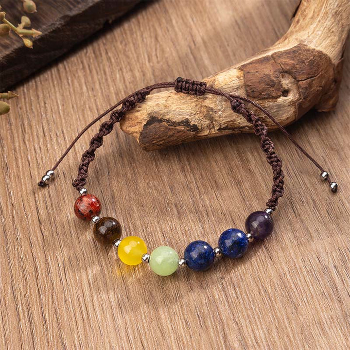 Buddha Stones Natürliche Verschiedene Kristalle Tigerauge Amethyst Mut Seil Armband - Braunes Seil und verschiedene Kristalle (Handgelenkumfang: 15–26 cm) - image 0