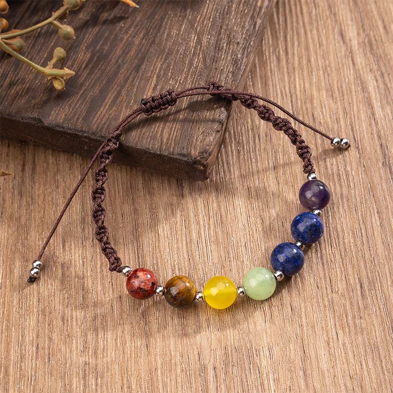 Buddha Stones Natürliche Verschiedene Kristalle Tigerauge Amethyst Mut Seil Armband - image 1