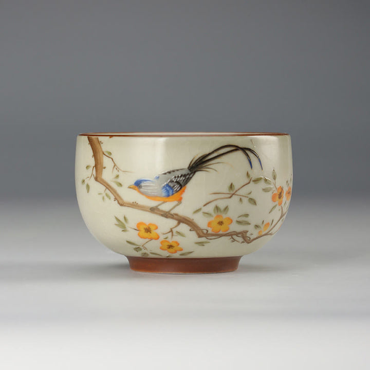 Buddha Stones ​​Vogel Auf Zweigen Kupfer Münze Teetasse Kung Fu Tee Tasse - Vogel 8cm*6cm*160ml - image 0