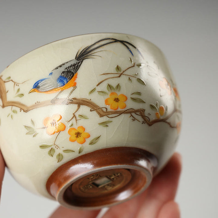 Buddha Stones ​​Vogel Auf Zweigen Kupfer Münze Teetasse Kung Fu Tee Tasse - image 4