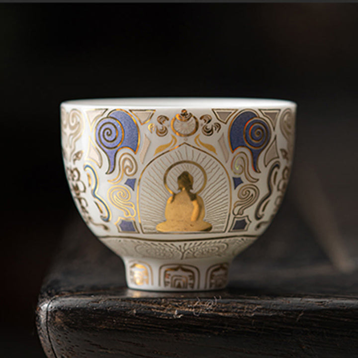 Buddha Stones ​​Weiß Thangka Buddha Auspicious Wolken Teetasse Kung Fu Tee Tasse - image 1
