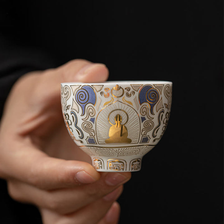 Buddha Stones ​​Weiß Thangka Buddha Auspicious Wolken Teetasse Kung Fu Tee Tasse - image 3