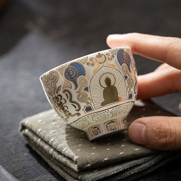 Buddha Stones ​​Weiß Thangka Buddha Auspicious Wolken Teetasse Kung Fu Tee Tasse - image 4