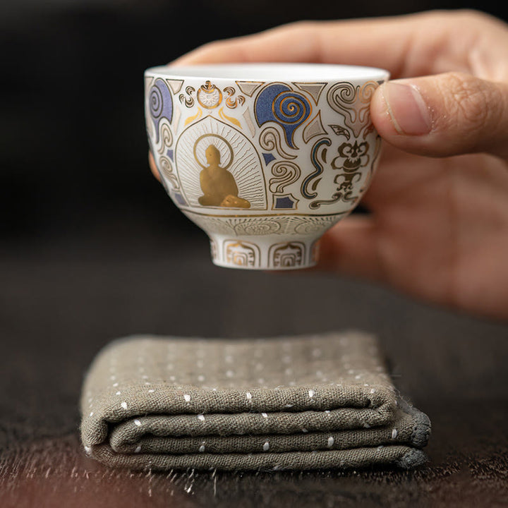 Buddha Stones ​​Weiß Thangka Buddha Auspicious Wolken Teetasse Kung Fu Tee Tasse - image 6