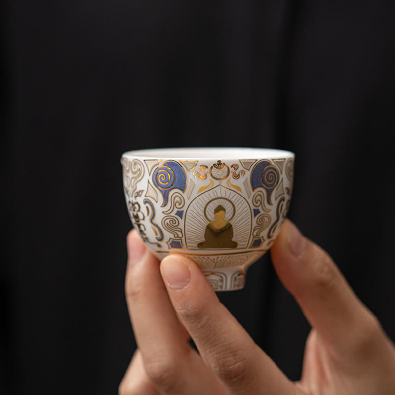 Buddha Stones ​​Weiß Thangka Buddha Auspicious Wolken Teetasse Kung Fu Tee Tasse - image 2