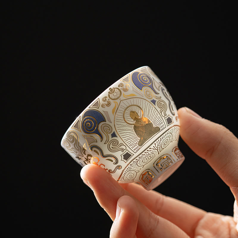 Buddha Stones ​​Weiß Thangka Buddha Auspicious Wolken Teetasse Kung Fu Tee Tasse - Buddha-Muster 5,3 cm * 4,3 cm * 40 ml - image 0