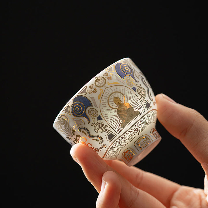 Buddha Stones ​​Weiß Thangka Buddha Auspicious Wolken Teetasse Kung Fu Tee Tasse - Buddha-Muster 5,3 cm * 4,3 cm * 40 ml - image 0