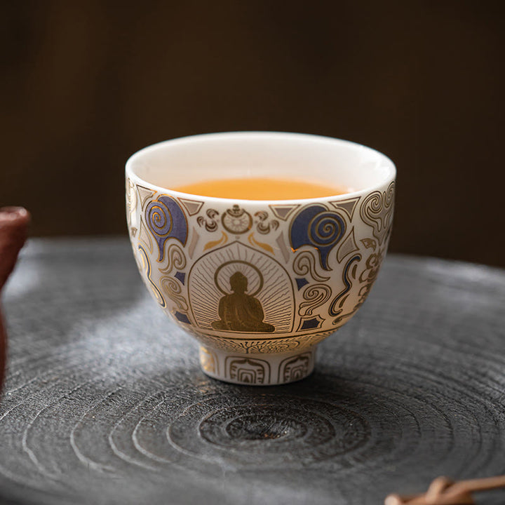 Buddha Stones ​​Weiß Thangka Buddha Auspicious Wolken Teetasse Kung Fu Tee Tasse - image 5