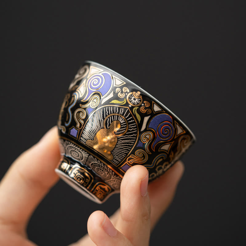Buddha Stones ​​Schwarz Thangka Buddha Auspicious Wolken Teetasse Kung Fu Tee Tasse - Buddha-Muster 5,3 cm * 4,3 cm * 40 ml - image 0
