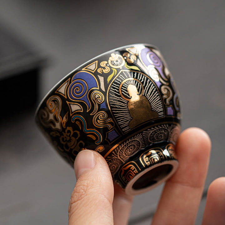Buddha Stones ​​Schwarz Thangka Buddha Auspicious Wolken Teetasse Kung Fu Tee Tasse - image 4