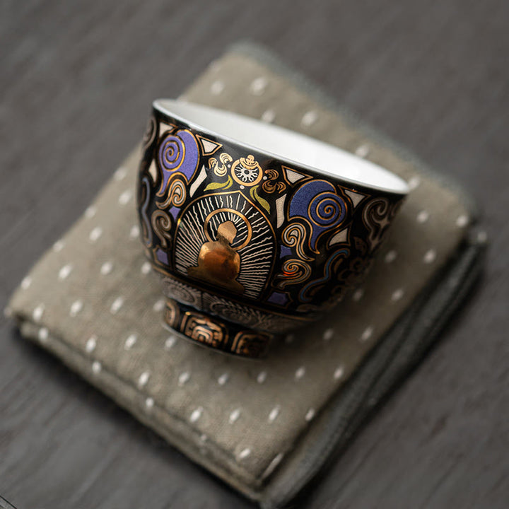 Buddha Stones ​​Schwarz Thangka Buddha Auspicious Wolken Teetasse Kung Fu Tee Tasse - image 5